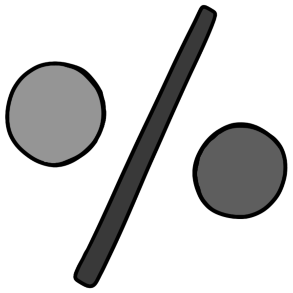 a light gray circle and a gray circle next to each other with a slash mark between them